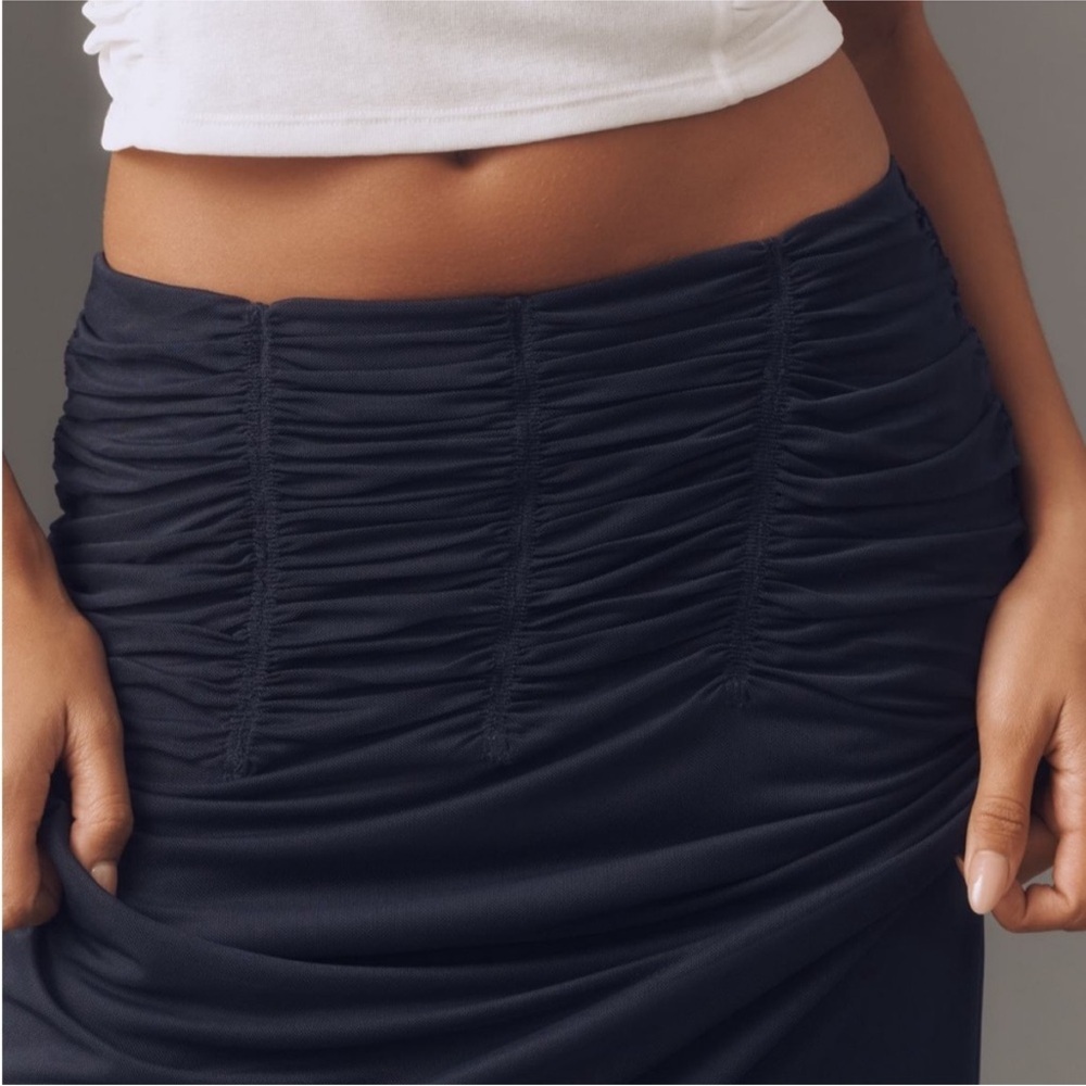Anthropologie Maeve Ruched Yoke Column Maxi Skirt XL Navy NWT - Picture 4 of 8